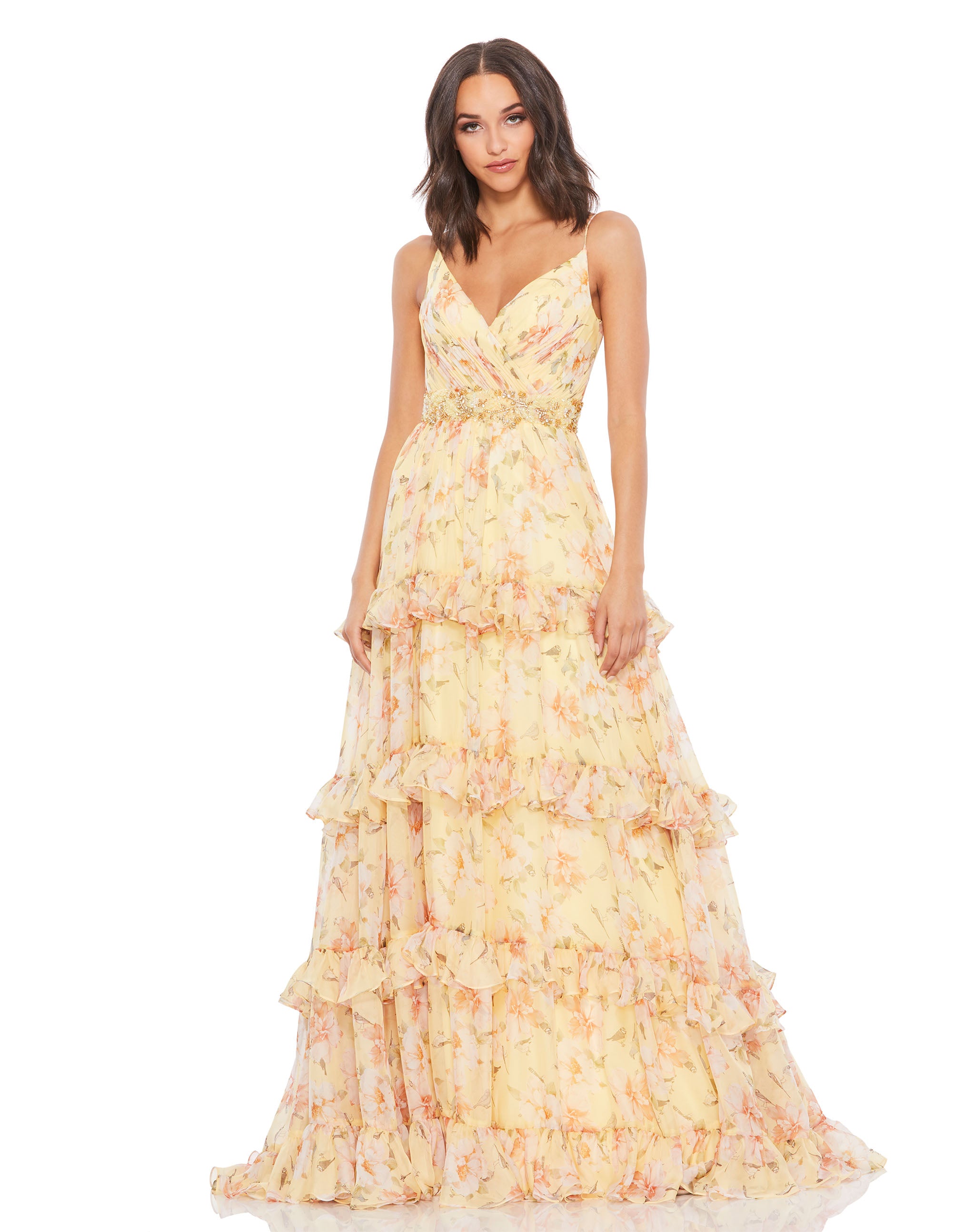 Tiered Floral Chiffon Gown – Mac Duggal